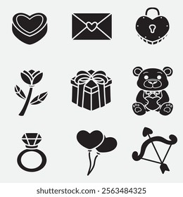 set of valentine icon good for logo, symbol, silhouette design, element design, etc
