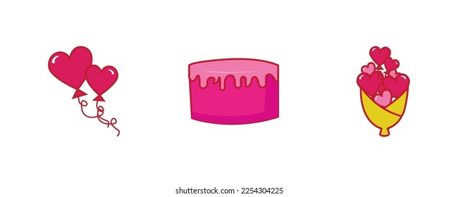 set of valentine icons, flower icons and their pots and red love
