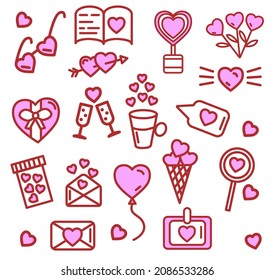 Conjunto de íconos valentinos con corazones. Vector