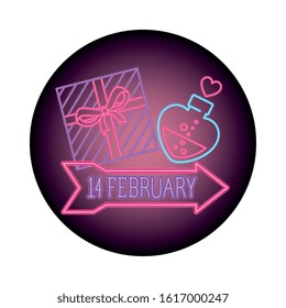 set of valentine icons in neon light vector illustration design