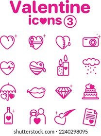 Set of Valentine icons. Valentines day signs and love symbols. Magenta color.