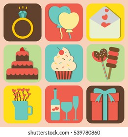Set of valentine icons. Vector illustrator design.