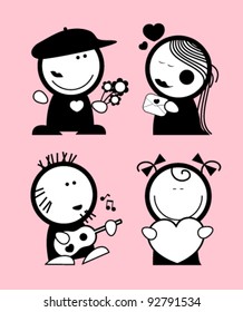 Set of Valentine in love funny peoples icons.