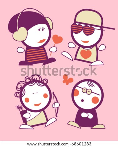 Set of Valentine in love funny peoples icons.