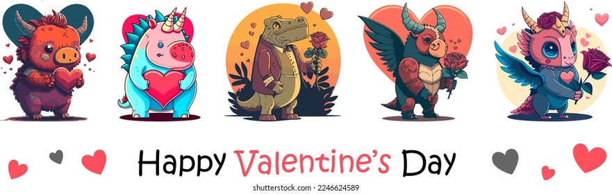 set of Valentine lovely Mascot character vector illustration. cute romantic animal valentine clip art. isolated background. for design assest. tshirt design. sticker design. valentine's clip art