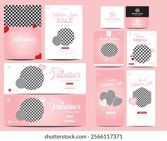 Set of Valentine offer food social media post, banner, x-banner, flyer, and cover photo Design.