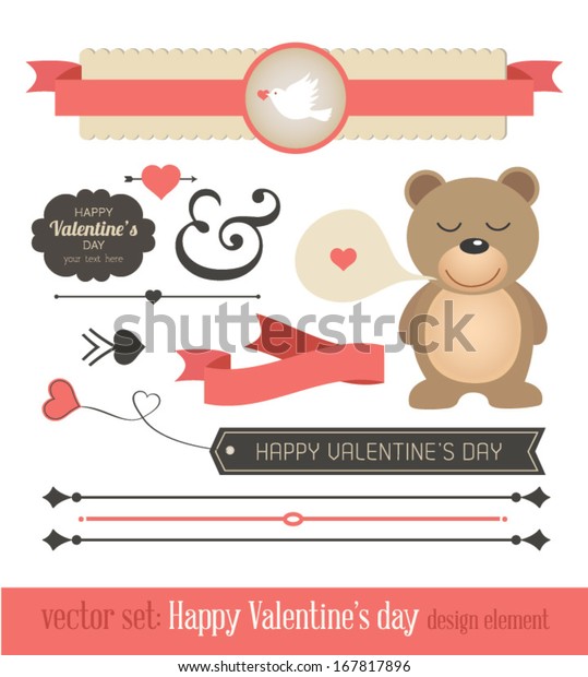 Set of valentine ornaments and decorative elements,\
vintage banner, ribbon, labels, frames, badge, stickers. Vector\
love element. 