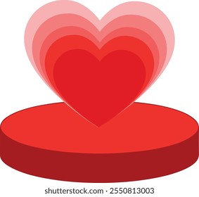 Set of valentine podium background with pink red Glow neon heart shape vector art for valentine greeting cards 