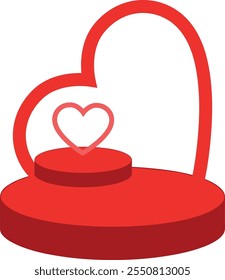 Set of valentine podium background with pink red Glow neon heart shape vector art for valentine greeting cards 