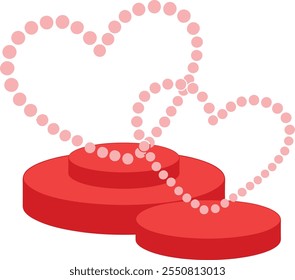 Set of valentine podium background with pink red Glow neon heart shape vector art for valentine greeting cards 