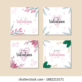 Set of Valentine s day instagram post with leaves in corners