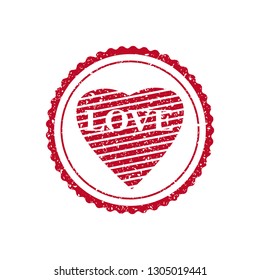 Set Valentine s Day and Wedding Romantic Love postage grunge stamp post card, invitation design. Stamp in form heart and stamp for postcard illustration. Vector, template, isolated