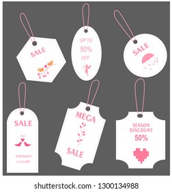 Set of Valentine sale and gift tags. Vector.