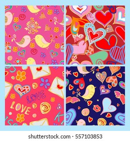 Set valentine seamless pattern with hearts. Perfect for wallpaper, web page background, textile, greeting cards and wedding invitations,Valentine's day, vector seamless pattern
