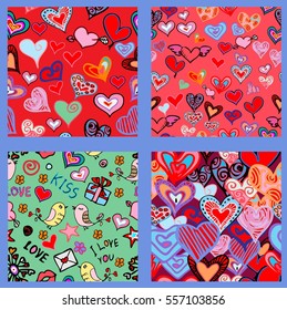 Set valentine seamless pattern with hearts. Perfect for wallpaper, web page background, textile, greeting cards and wedding invitations,Valentine's day, vector seamless pattern


