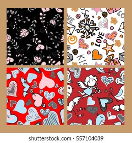 Set valentine seamless pattern with hearts. Perfect for wallpaper, web page background, textile, greeting cards and wedding invitations,Valentine's day, vector seamless pattern

