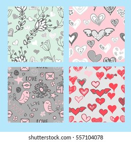 Set valentine seamless pattern with hearts. Perfect for wallpaper, web page background, textile, greeting cards and wedding invitations,Valentine's day, vector seamless pattern

