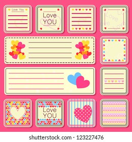 Set of Valentine Small Cards. Vector Banners with Hearts and Place for Message.