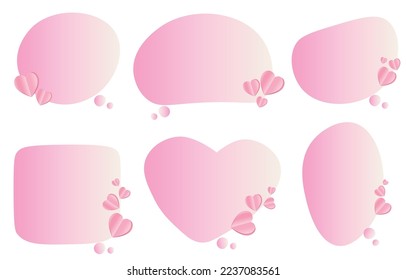 Establezca burbujas de voz valentinas en fondo blanco. decorado con corazones. chat vector cuadrado y doodle mensaje o icono de comunicación Nube hablando por historietas y diálogo de mensajes mínimo