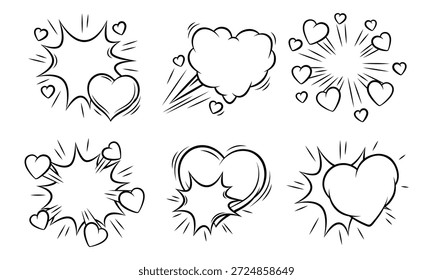 Set of Valentine speech bubbles. Romantic clouds and backgrounds in comic style. Love greeting cards.
