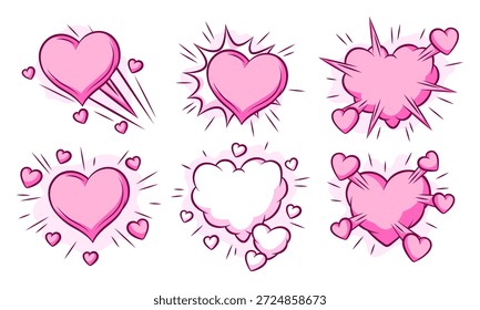 Set of Valentine speech bubbles. Romantic clouds and backgrounds in comic style. Love greeting cards.