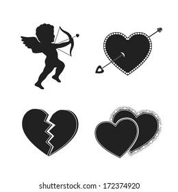 Set valentine tattoos and cupids hearts   arrows isolated vector illustration