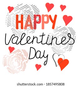 Set of valentine themed hand llettering tipogrphy design with hearts and roze silhouettes. Happy 
 Valentine's Day.Vector illustration.