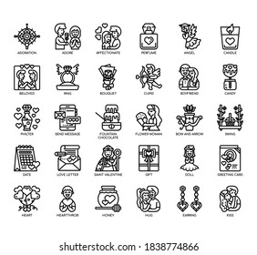 Set of valentine thin line and pixel perfect icons for any web and app project. 
