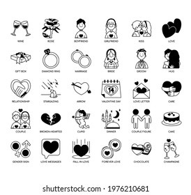 Set of valentine thin line and pixel perfect icons for any web and app project. 
