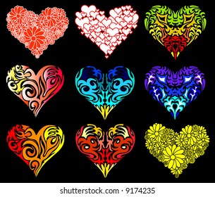 Set of Valentine Tribal Vector Hearts