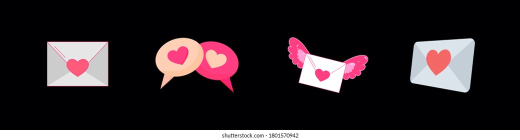 Conjunto de vectores valentinos con carta de amor, chat de amor, carta de amor alada, carta. Ilustración vectorial de corte. Vector valentino lindo.