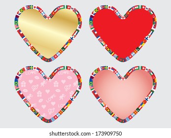 set of valentines with border made of flags icons