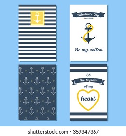 Set of Valentine's cards. Made in vector in sea theme style. Also can be used for wedding invitations.