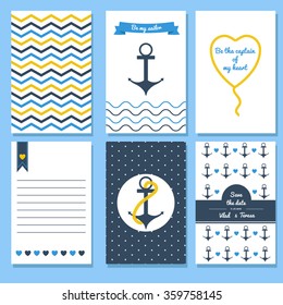 Set of Valentine's cards. Made in vector in sea theme style. Also can be used for wedding invitations.