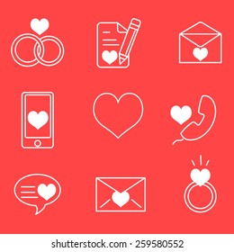 Set of Valentines communication Icons line and flat fill