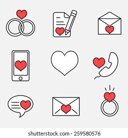 Set of Valentines communication Icons line and flat fill