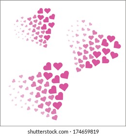 Set of Valentines composition in the shape of hearts. Pink gradient hearts in heart. Vector illustration.