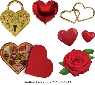 set of valentine's day 3d elements. collection of valentine isolated realistic elements