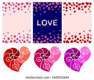 set of valentines day background with hearts