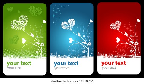 Set of Valentines Day background with Hearts and floral pattern