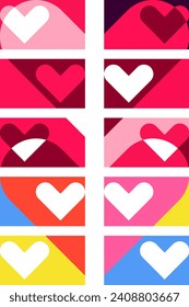 Set of valentine's day background, poster, banner, card invitation, cover. Abstract shapes, colorful romantic design template