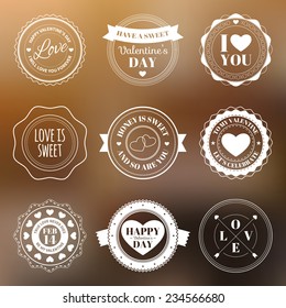 set of valentine's day badges and labels on trendy abstract background