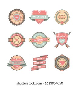 Set of Valentines day badges and stickers. Vector illustration