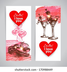 Set of Valentine's Day banners. Hand drawn illustrations 