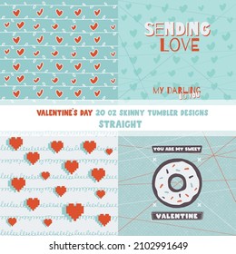 Set of Valentines Day banners with heart shaped ornaments in blue style