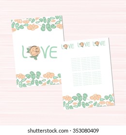 Set for Valentine's Day, birthday, anniversary. Thanks, March 8. Template. Flowers. Beautiful greeting card. Love. Sketch.