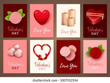 Set of Valentine`s day brochures. Vector templates. Valentine`s day backgrounds.