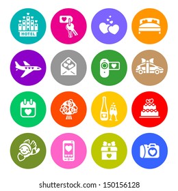 Set valentine's day buttons, romantic travel, vector illustration
