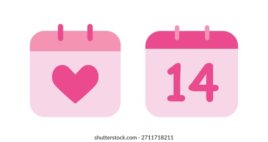 Conjunto de Ilustración vectorial plana de calendario de San Valentín.
14 de febrero diseño de elementos de calendario.
Icono de calendario de amor.
El fondo blanco.
