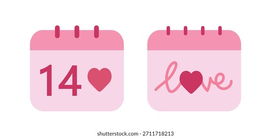 Conjunto de Ilustración vectorial plana de calendario de San Valentín.
14 de febrero diseño de elementos de calendario.
Icono de calendario de amor.
El fondo blanco.
